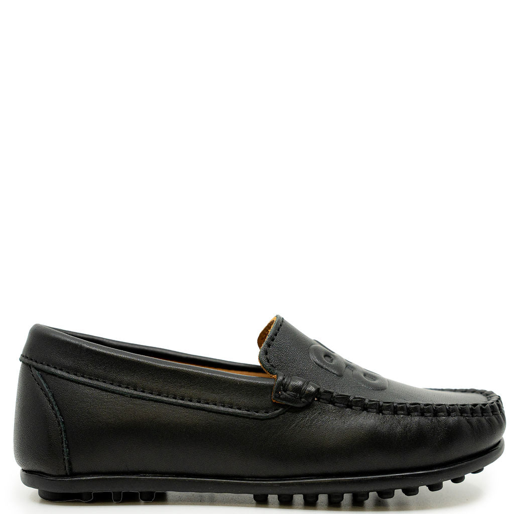 Porte Black Embossed Loafer-Tassel Children Shoes