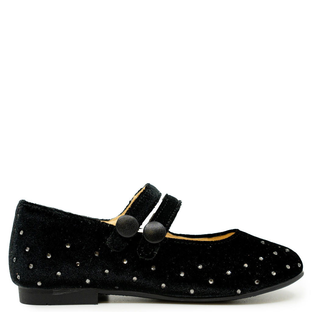 Andanines Black Velvet Double Strap Mary Jane-Tassel Children Shoes