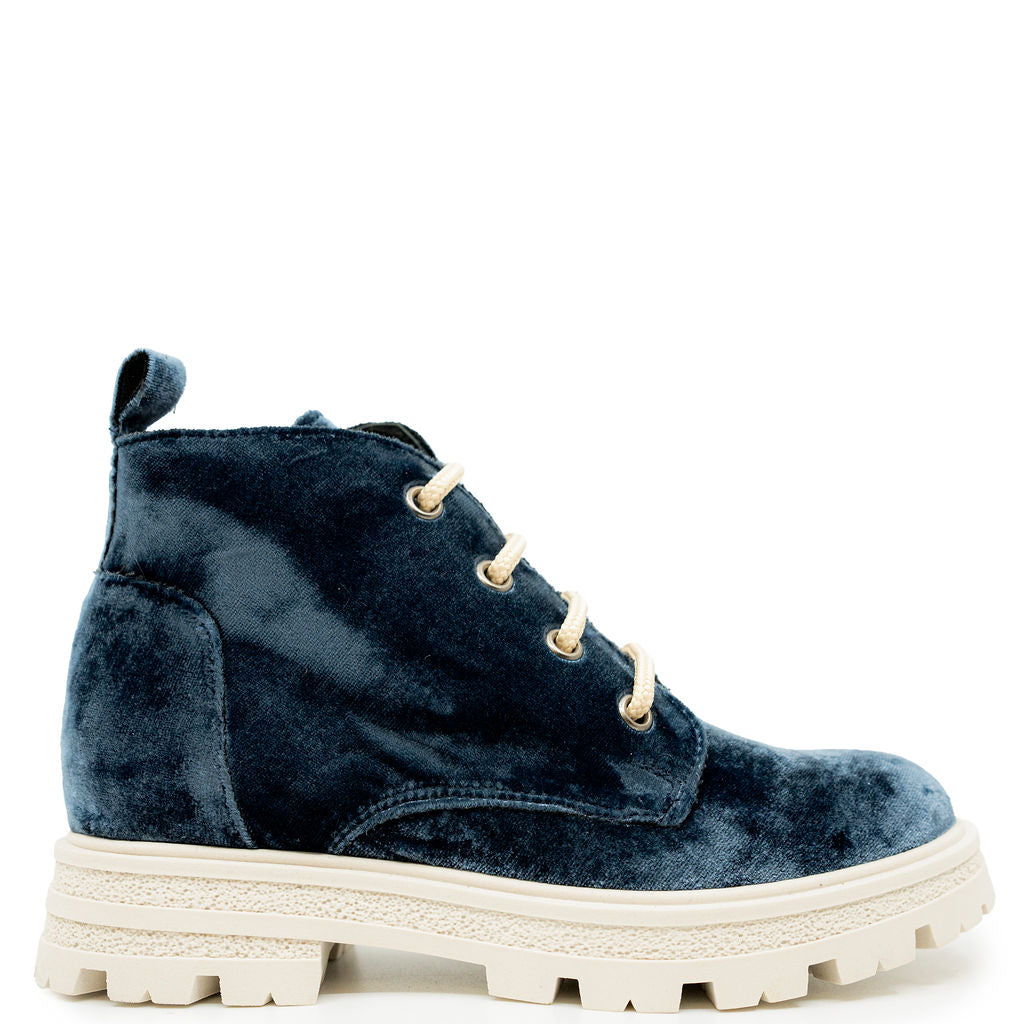 Blublonc Indigo Velvet Chunky Boot-Tassel Children Shoes