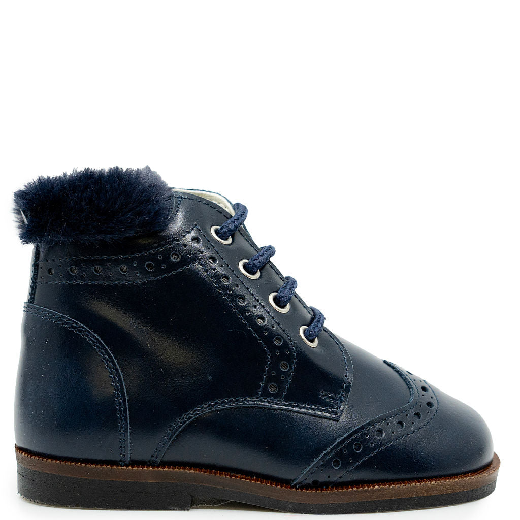Andanines Navy Fur Wingtip Baby Bootie-Tassel Children Shoes