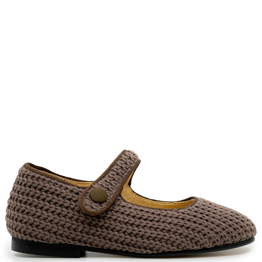 Spain+Co Coffee Knit Velcro Mary Jane-Tassel Children Shoes