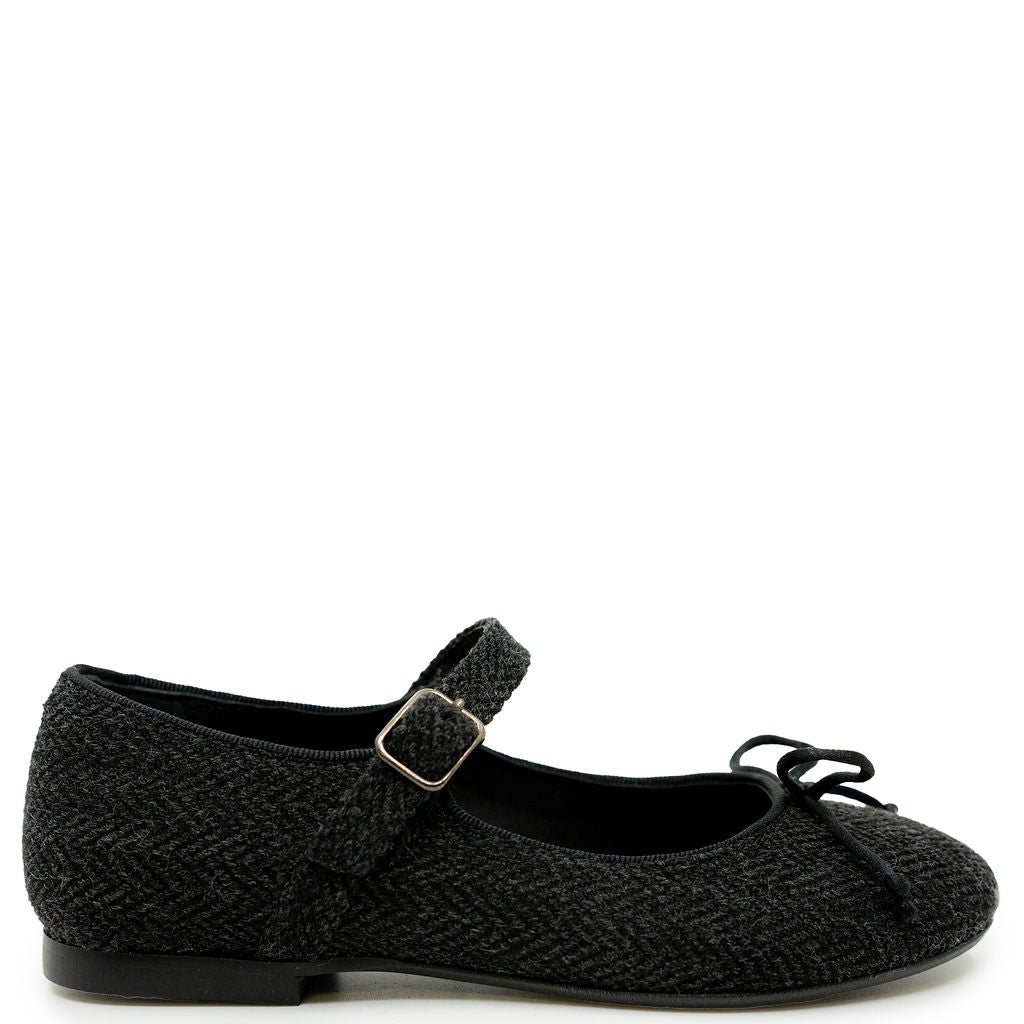 Blublonc Gray Herringbone Mary Jane-Tassel Children Shoes