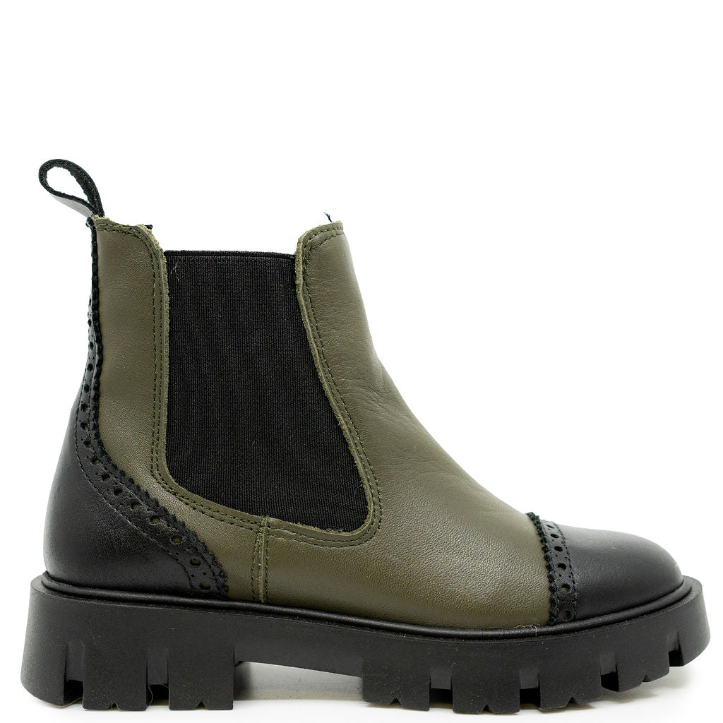 Blublonc Hunter and Black Captoe Elastic Boot-Tassel Children Shoes