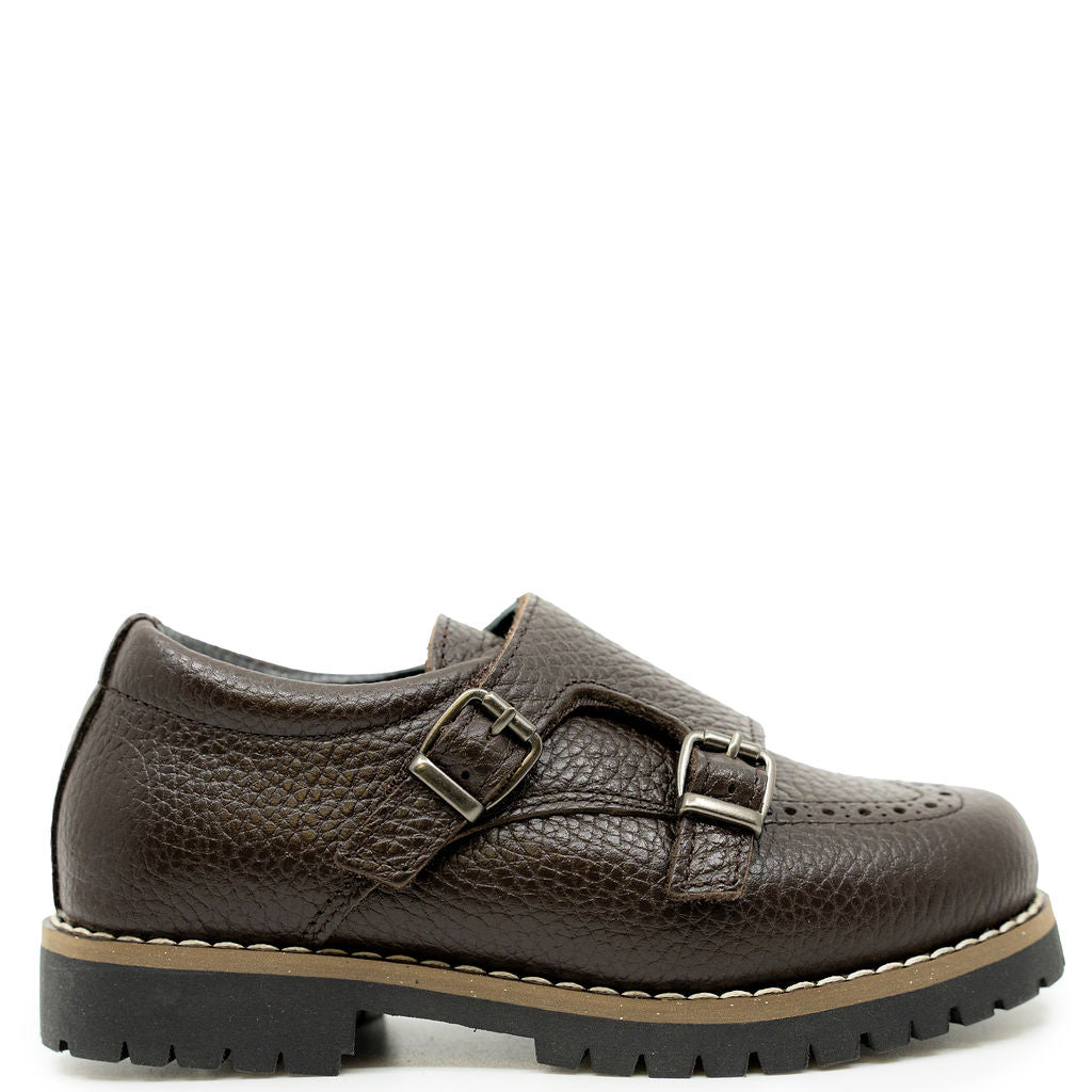 Blublonc Brown Wingtip Monk Loafer-Tassel Children Shoes