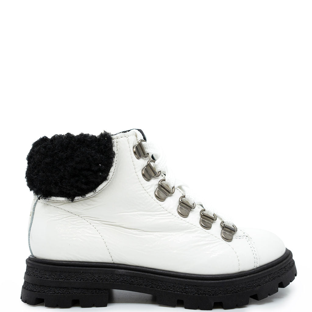 Blublonc White Patent Fur Collar Boot-Tassel Children Shoes