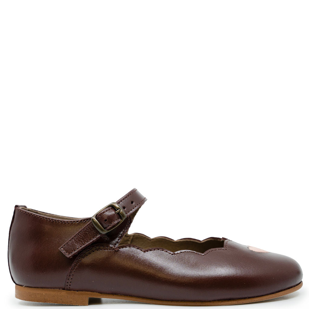 Sonatina Wine Heart Scalloped Mary Jane-Tassel Children Shoes