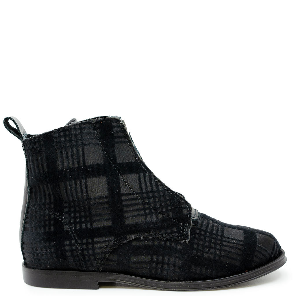 Blublonc Black Plaid Velvet Bootie-Tassel Children Shoes