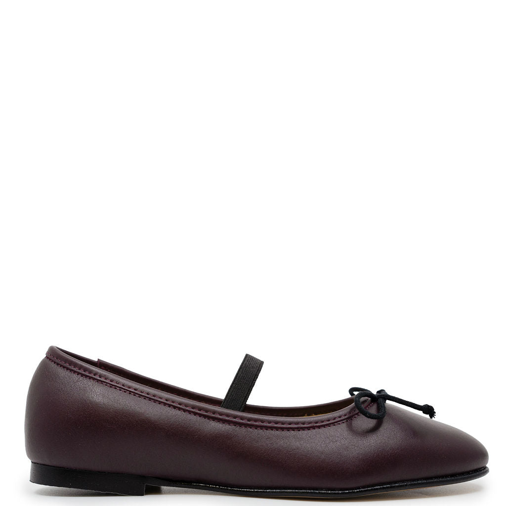 Spain+Co Burgundy Leather Elastic Flat-Tassel Children Shoes