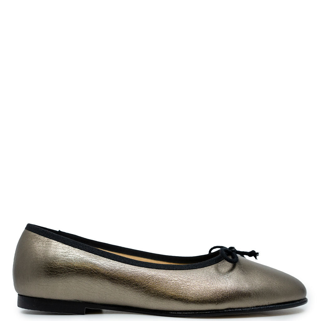 Spain+Co Bronze Leather Bow Flat-Tassel Children Shoes