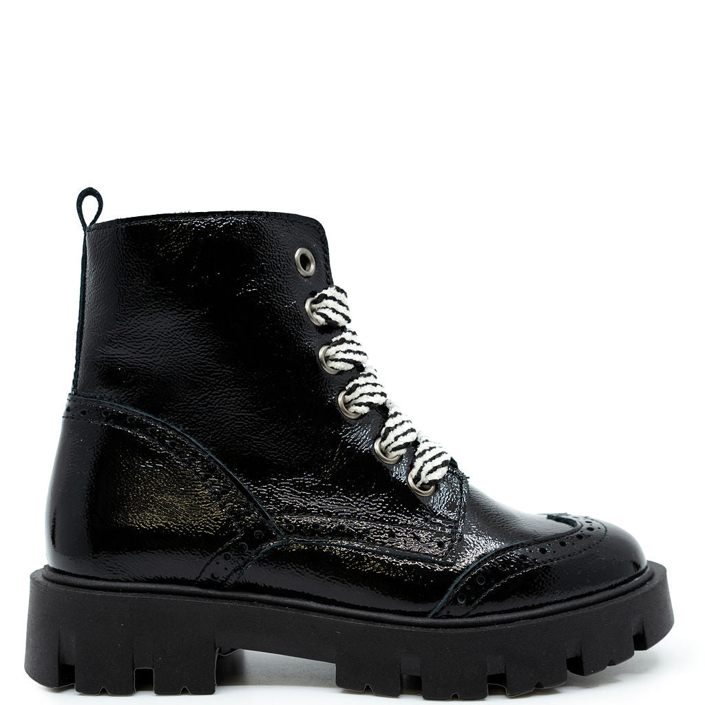Blublonc Black Patent Combat Boot-Tassel Children Shoes