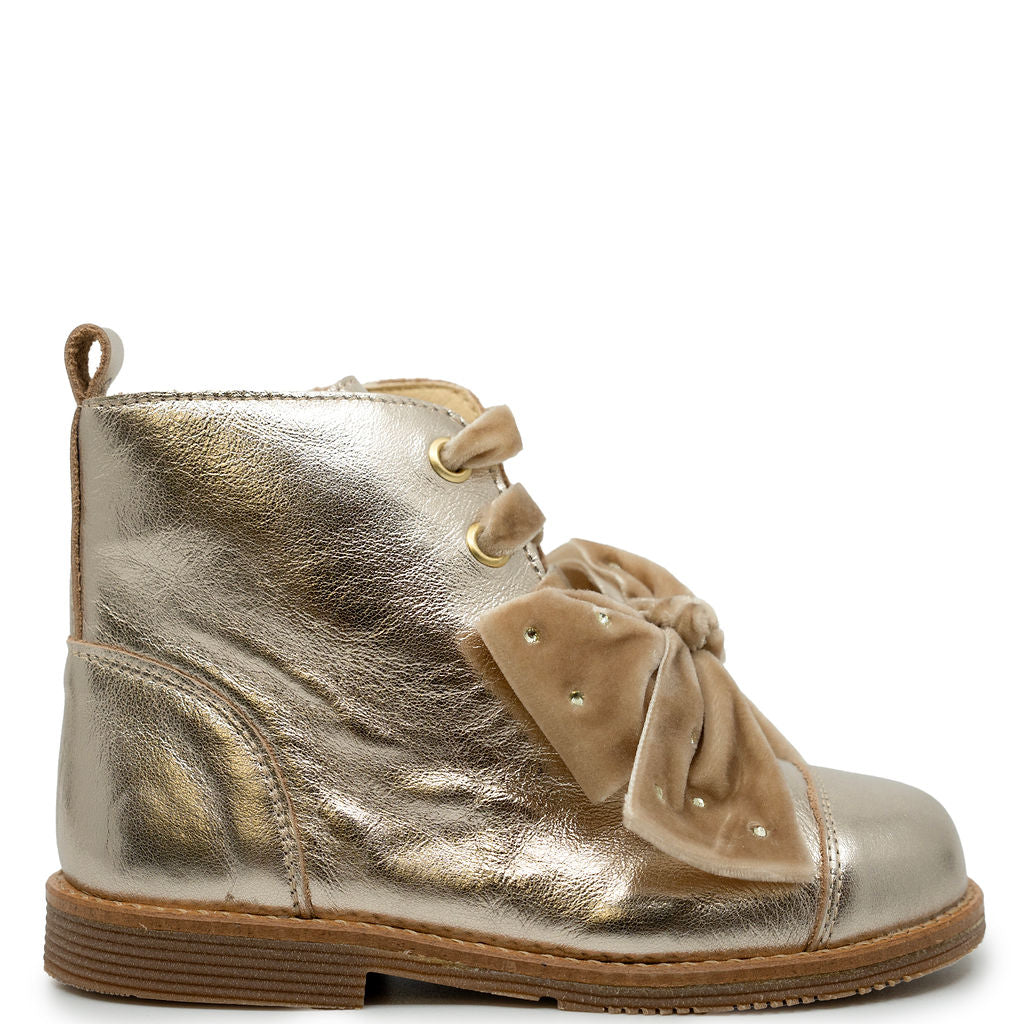 Andanines Champagne Leather Bow Boot-Tassel Children Shoes