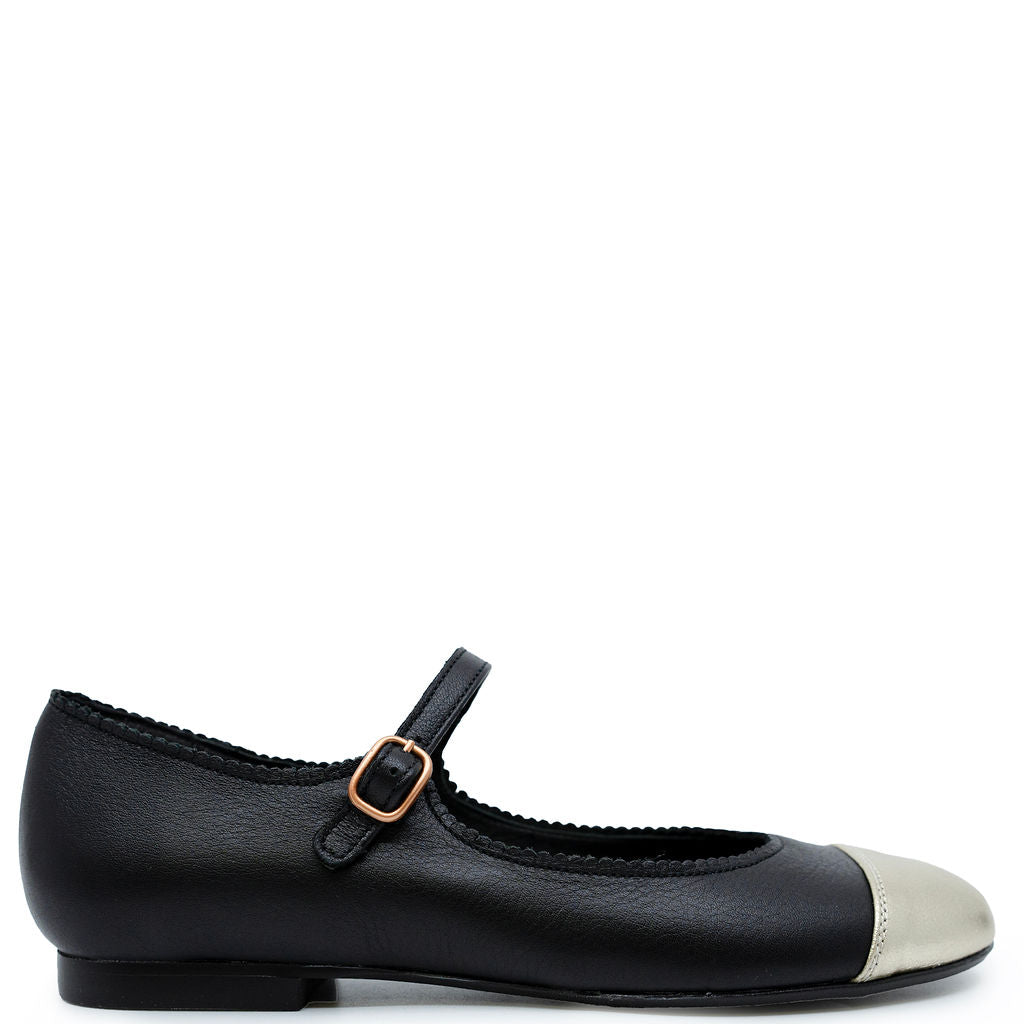 Blublonc Black and Gold Scalloped Mary Jane