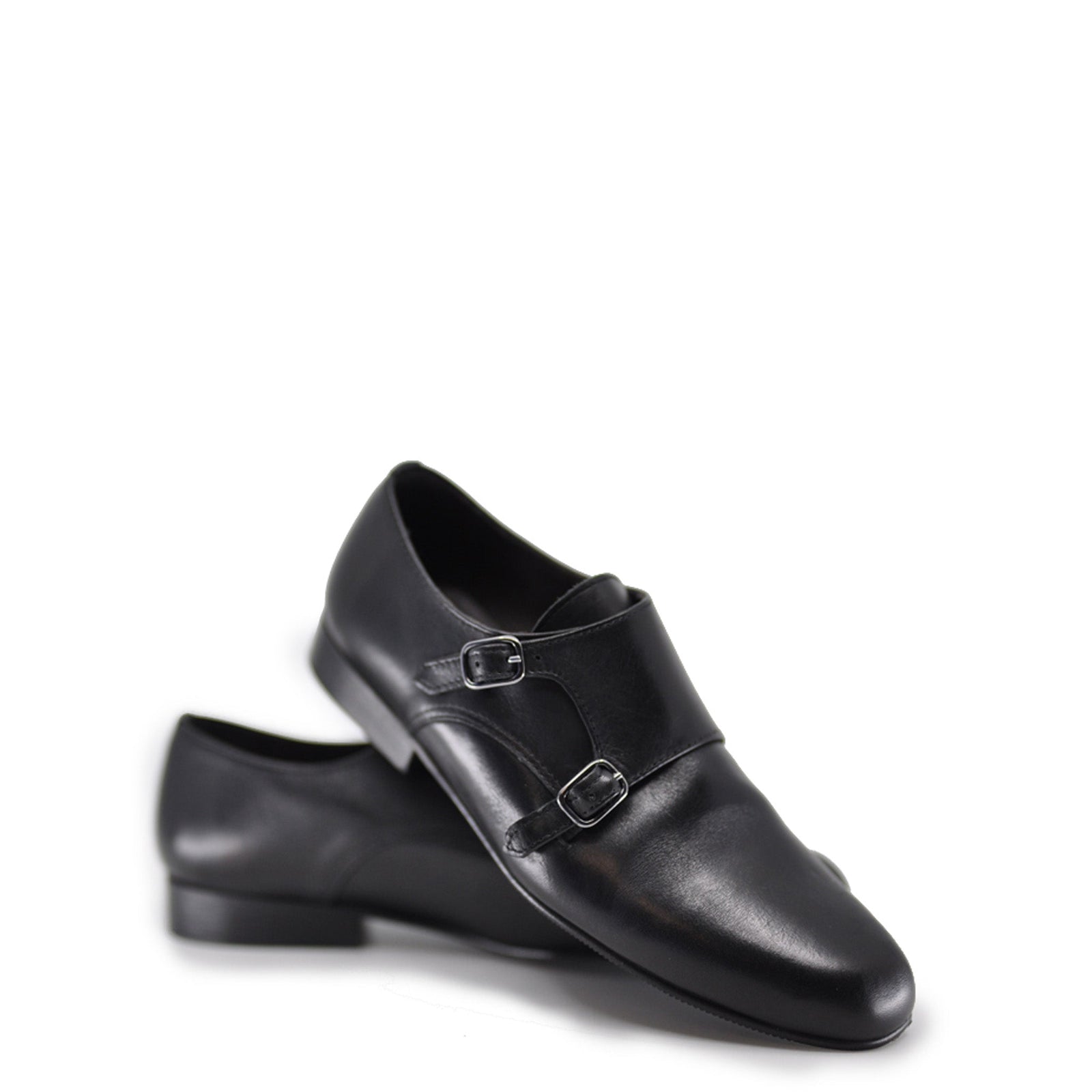 Atlanta Mocassin Black Leather Double Monk Dress Shoe-Tassel Children Shoes