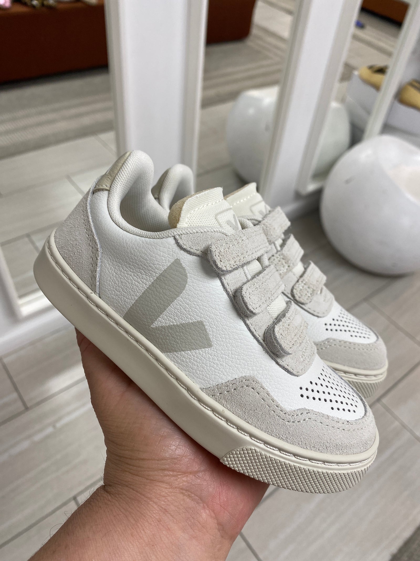 Veja White Natural Velcro Sneaker-Tassel Children Shoes