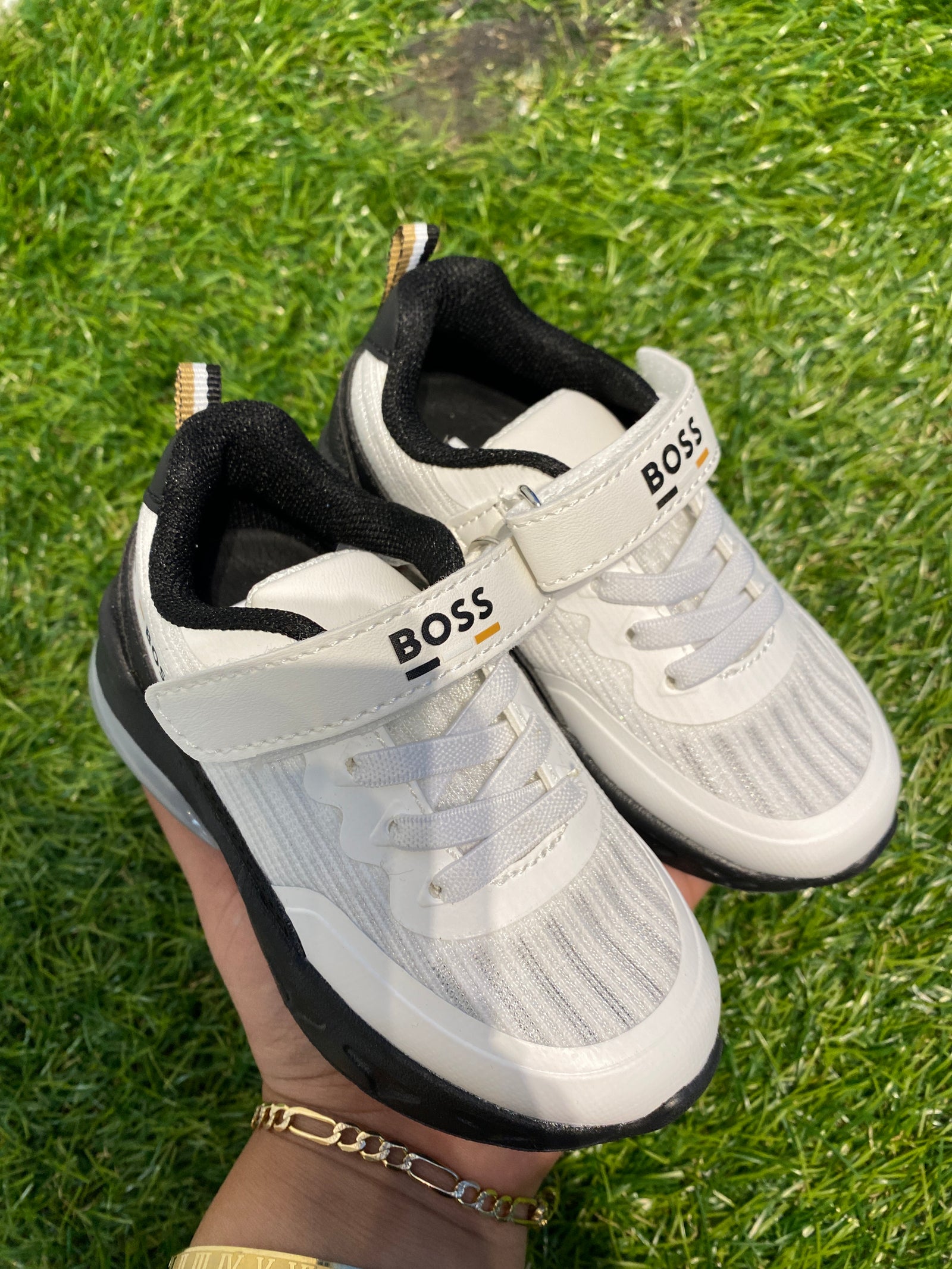 Hugo Boss Black and White Velcro Sneaker-Tassel Children Shoes