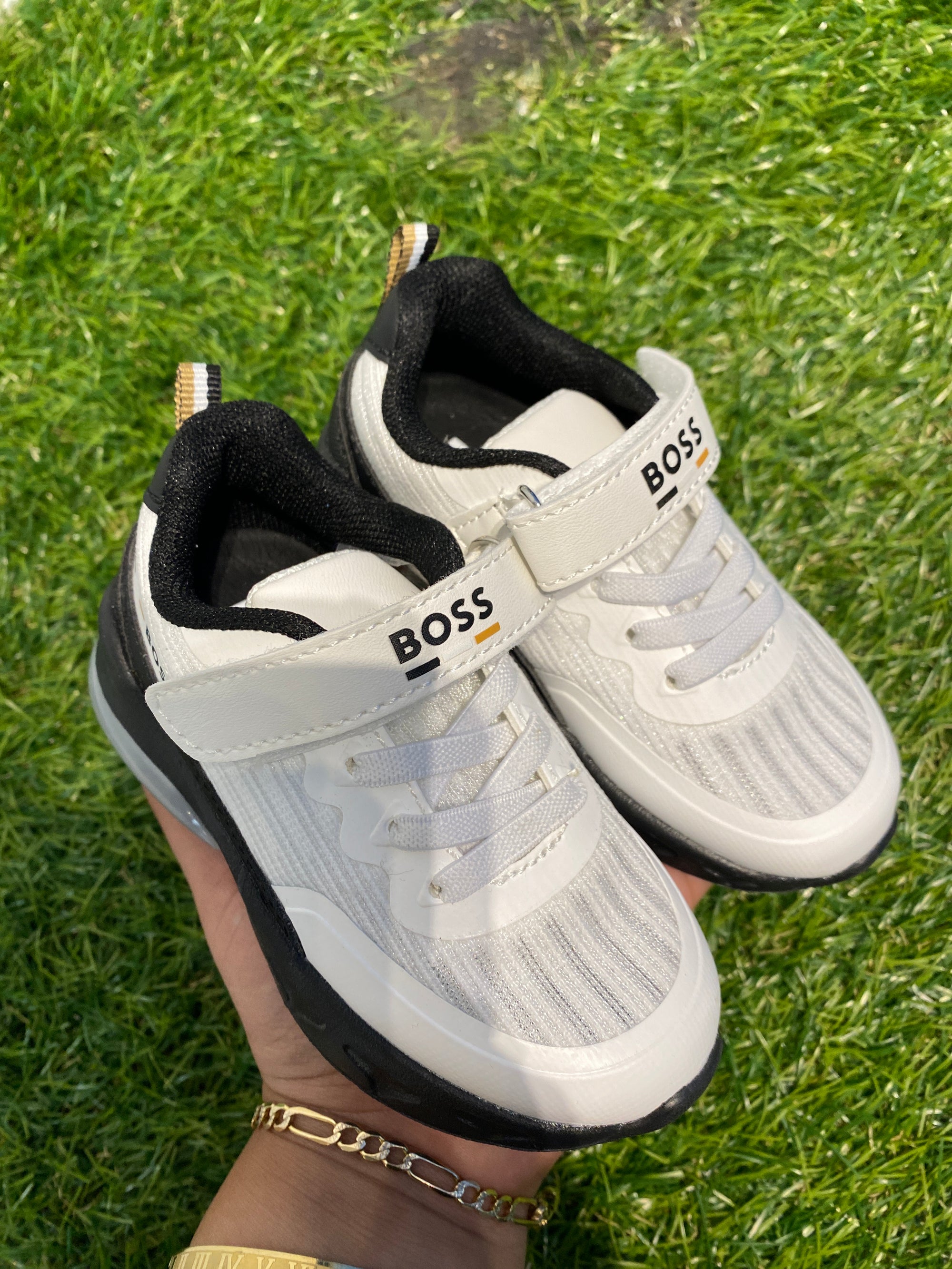 Hugo Boss Black and White Velcro Sneaker-Tassel Children Shoes