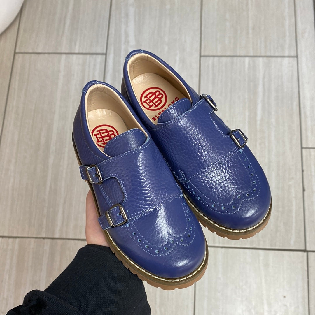 Blublonc Royal Blue Double Monk Wingtip Shoe-Tassel Children Shoes