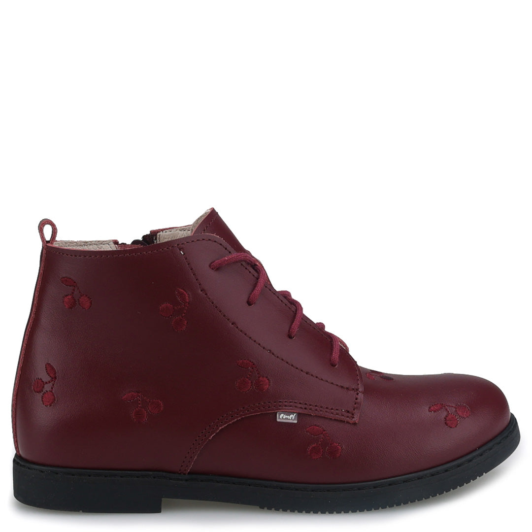 Emel Burgundy Embroidered Cherry Bootie-Tassel Children Shoes