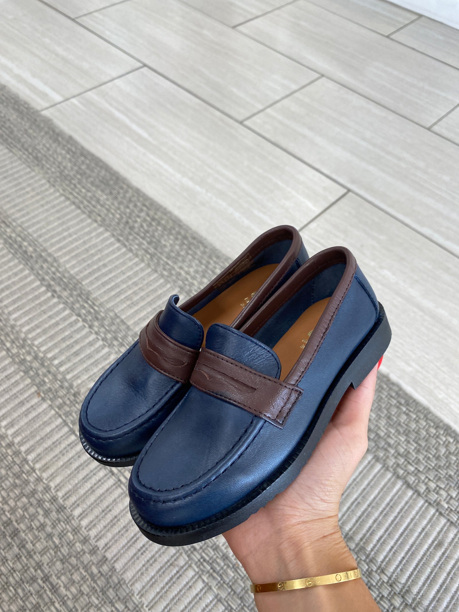 Papanatas Navy and Brown Penny Loafer-Tassel Children Shoes