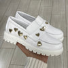 Spain+Co White and Gold Heart Chunky Loafer-Tassel Children Shoes