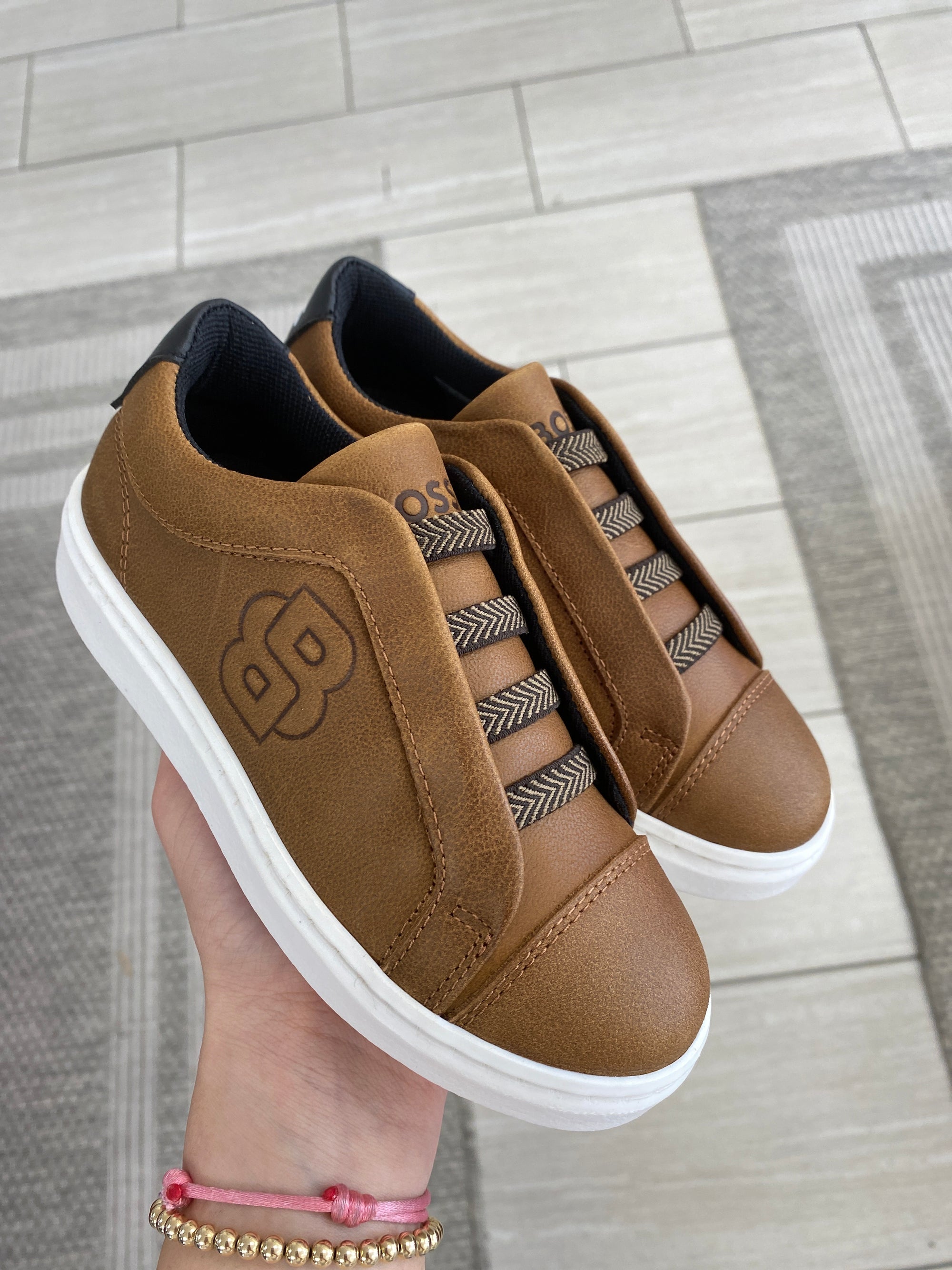 Hugo Boss Brown Leather B Elastic Sneaker-Tassel Children Shoes