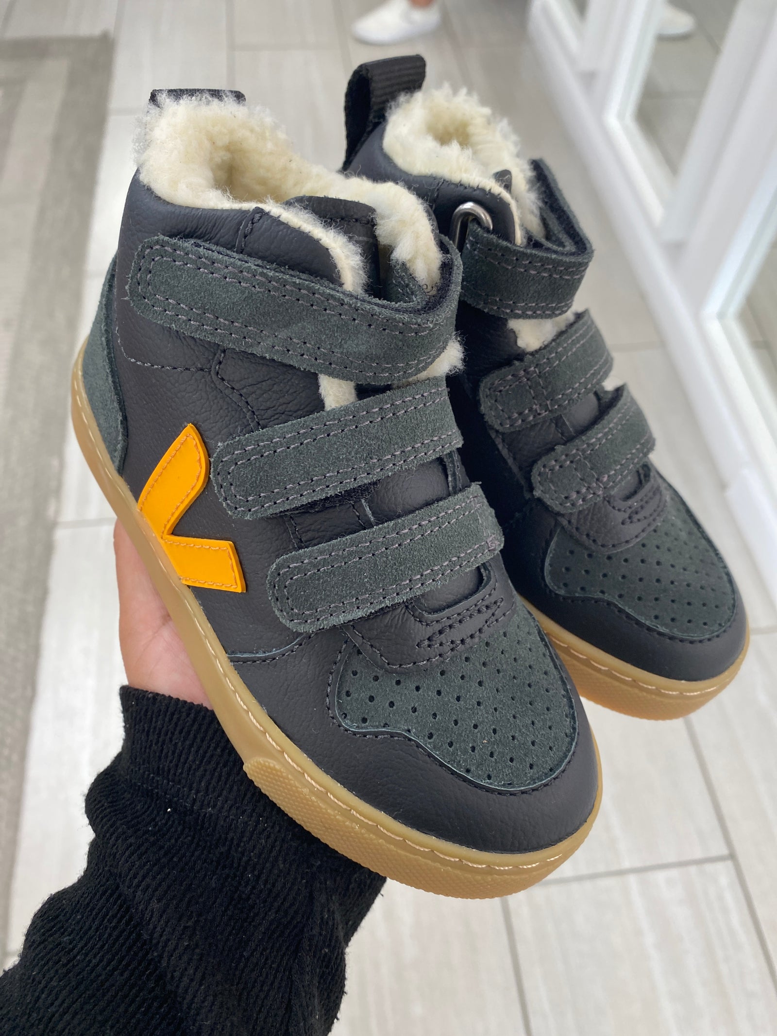 Veja Black Grafite Fur Mid Top Sneaker-Tassel Children Shoes