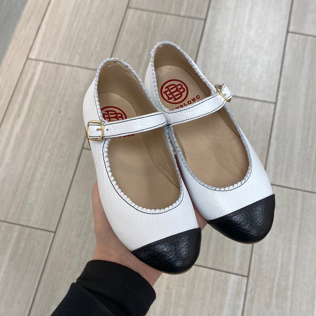 Blublonc White and Black Captoe Mary Jane-Tassel Children Shoes
