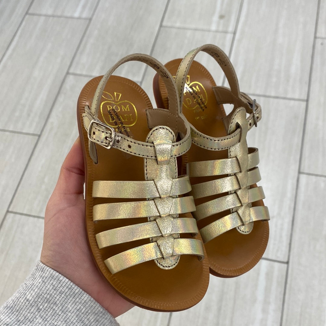 Pom D'Api Gold Iridescent Sandal-Tassel Children Shoes