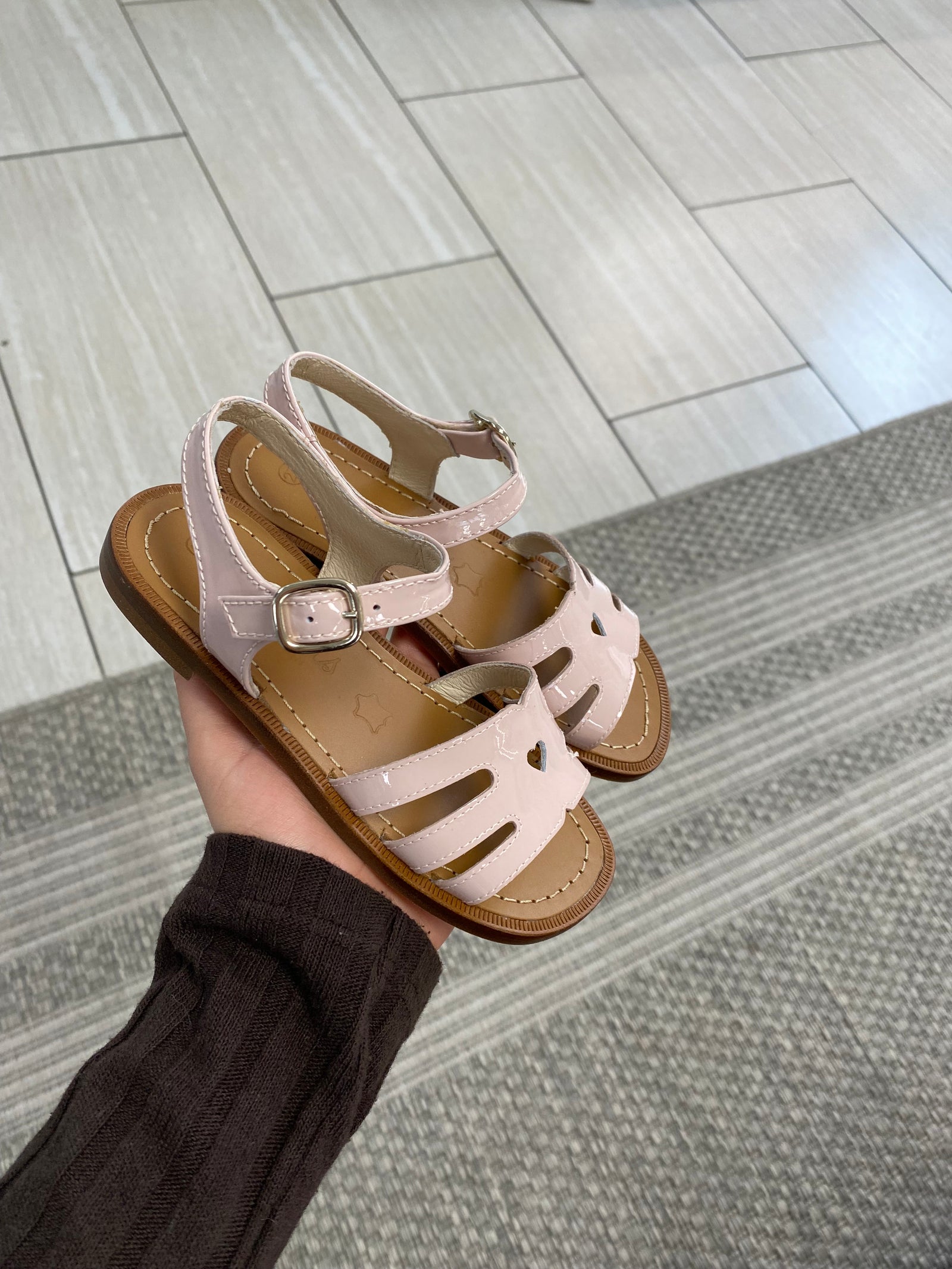 Beberlis Soft Pink Patent Heart Sandal-Tassel Children Shoes