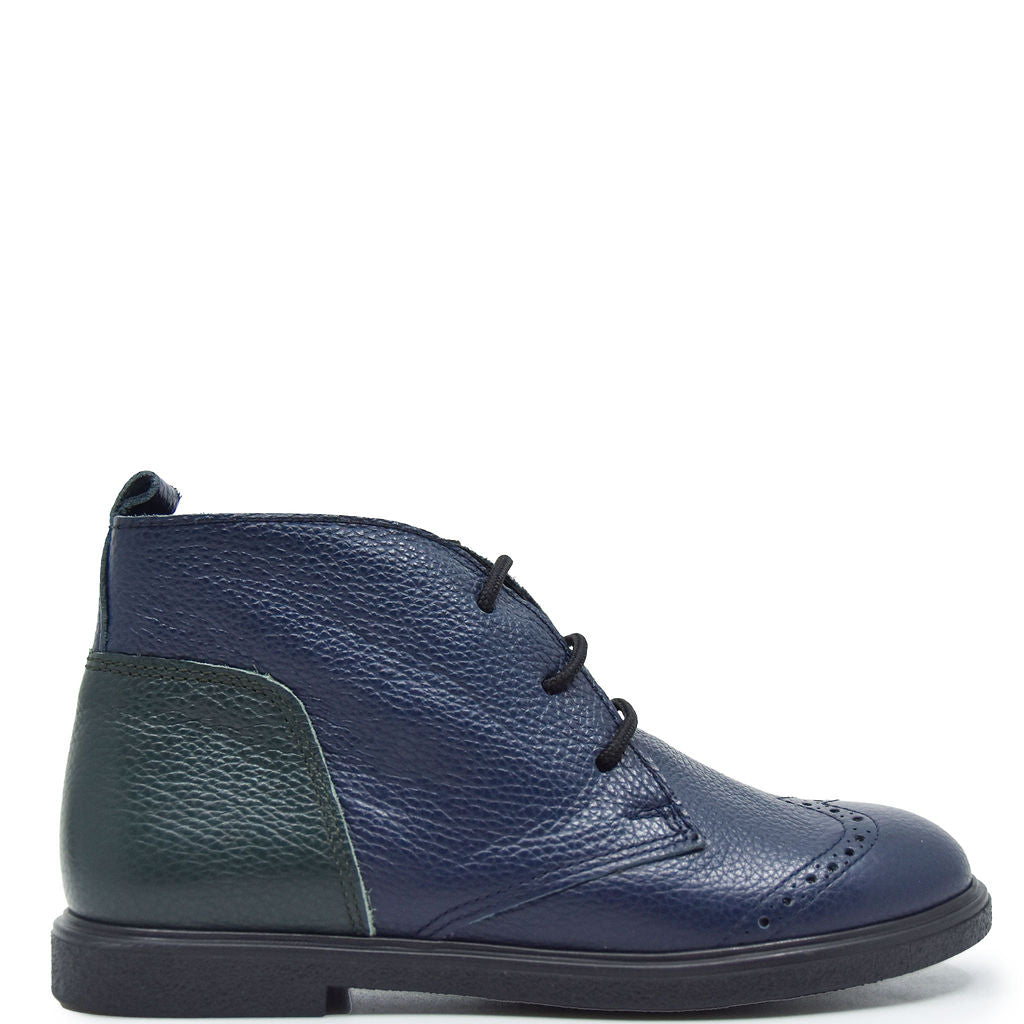 Blublonc Navy and Green Wingtip Bootie-Tassel Children Shoes