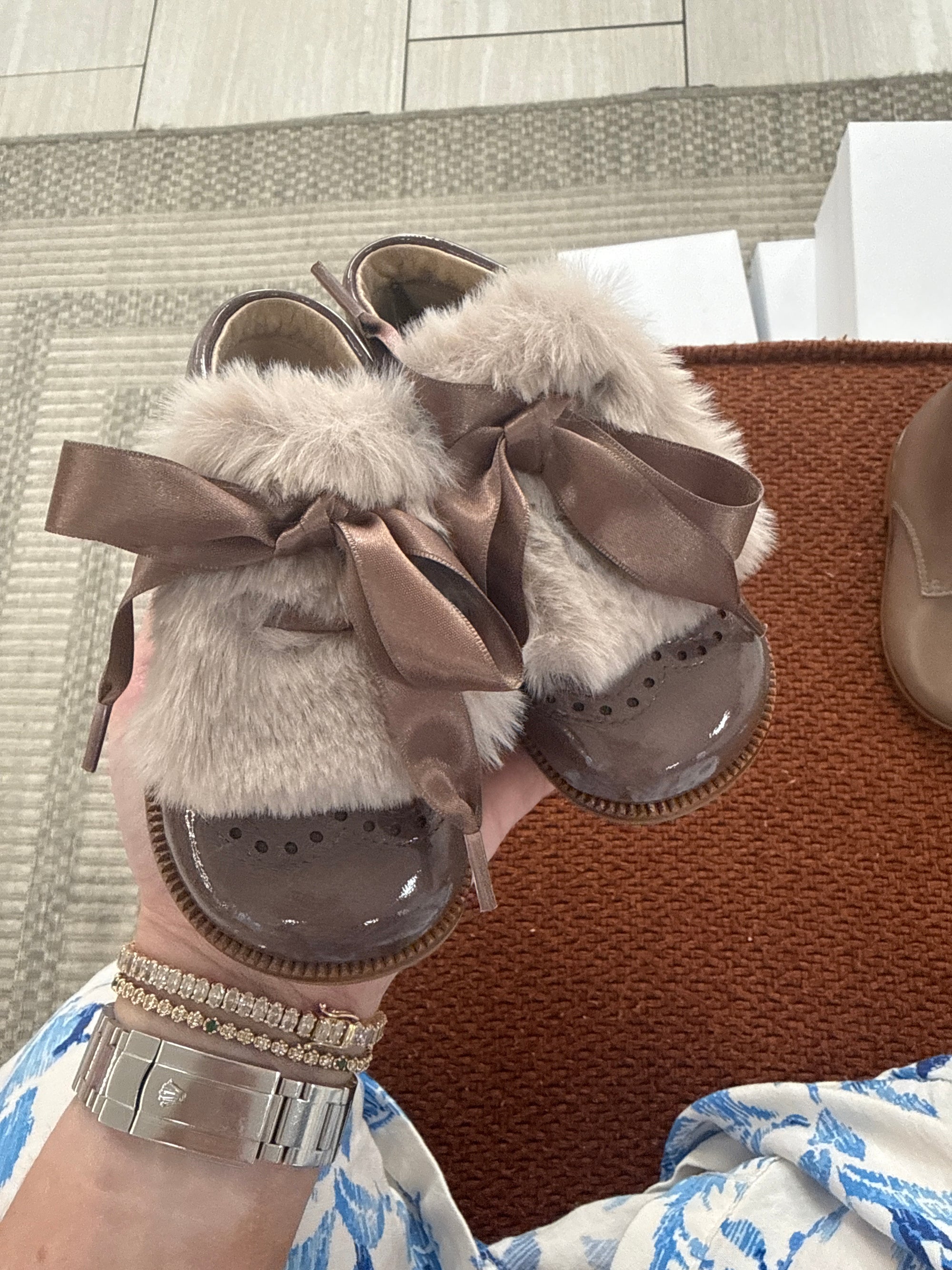 Beberlis Patent Mink Fur Baby Bootie