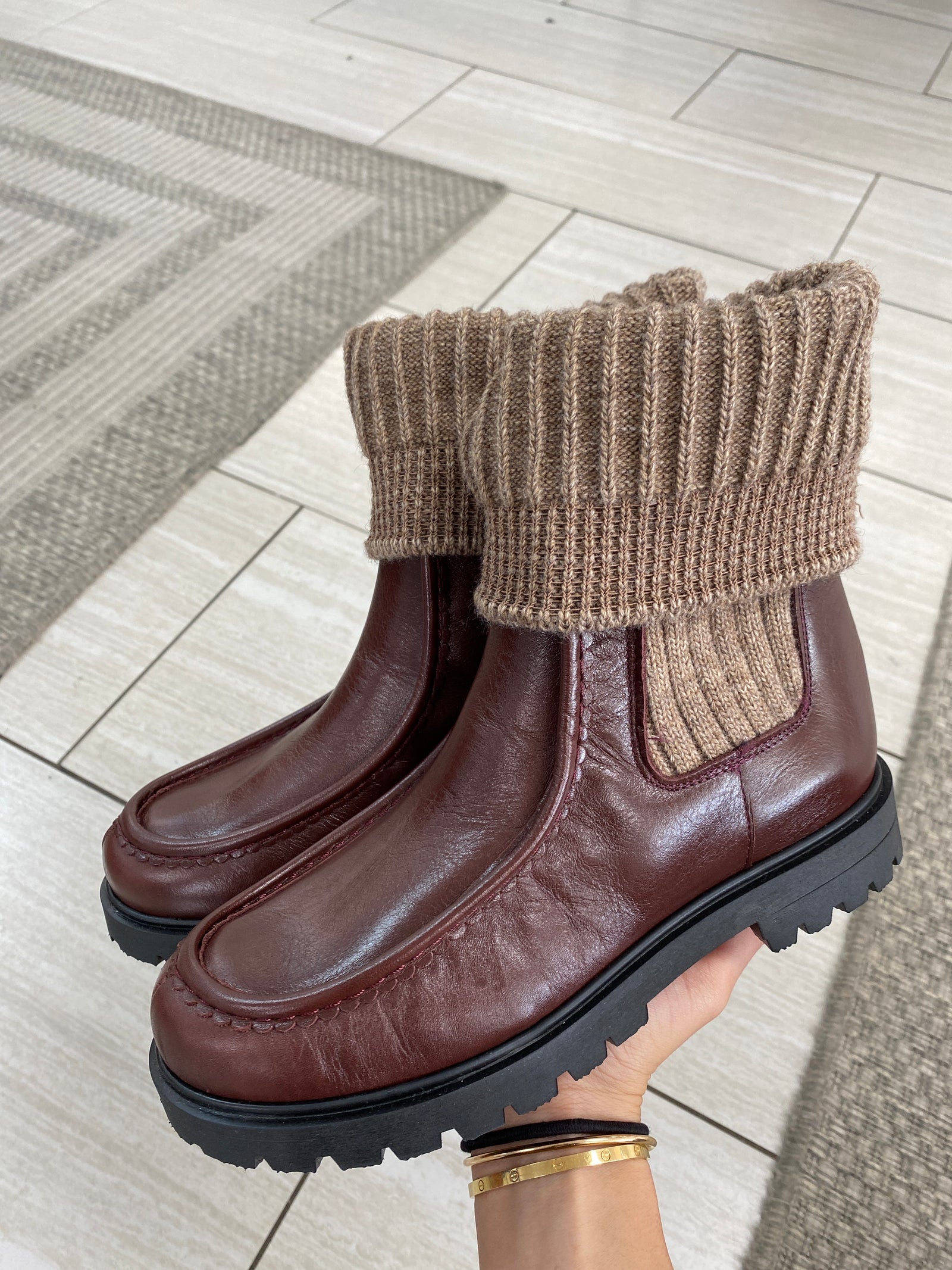 Spain+Co Bordeaux Scalloped Sock Boot-Tassel Children Shoes