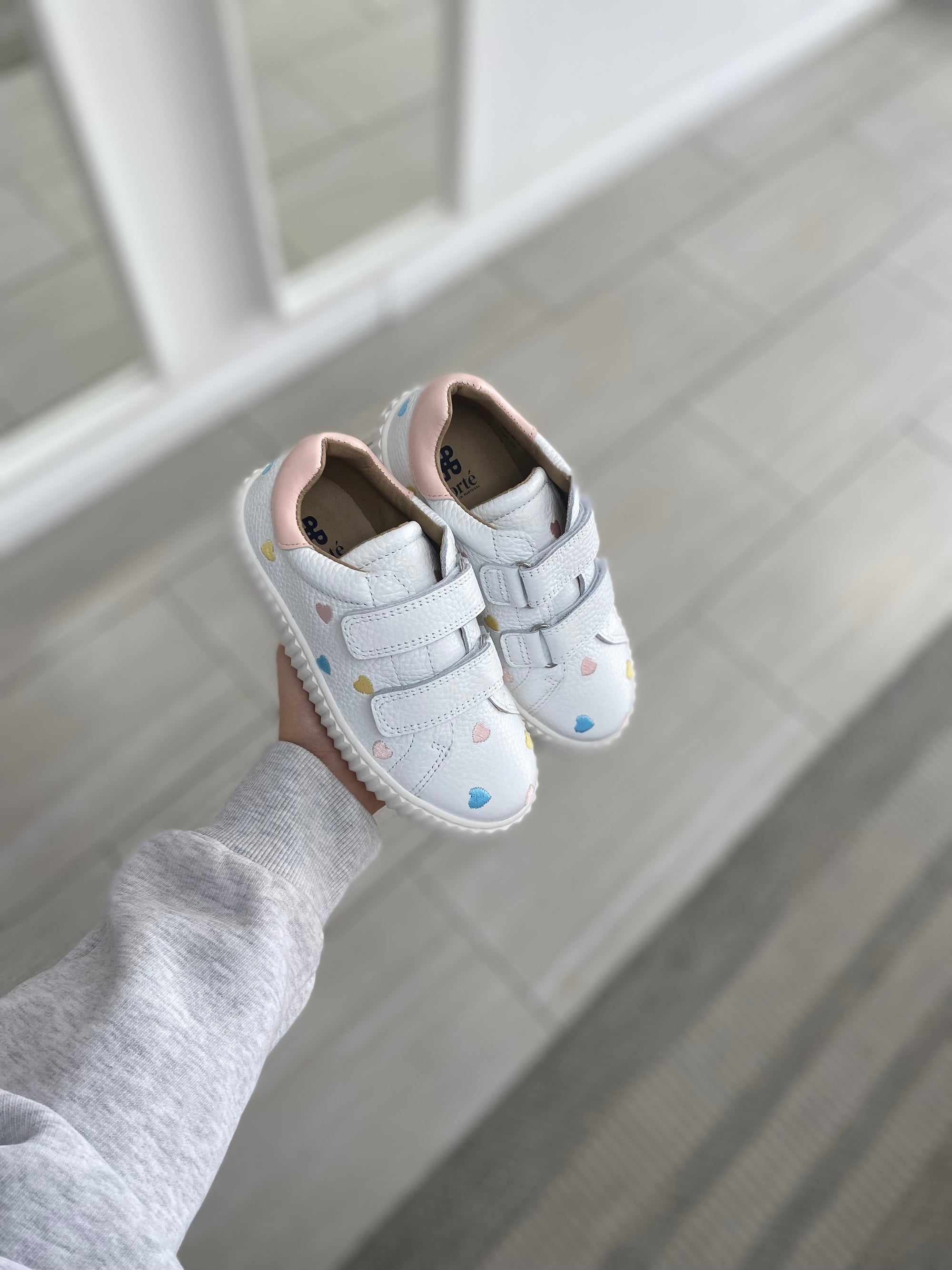 Porte White Multi Heart Velcro Sneaker-Tassel Children Shoes