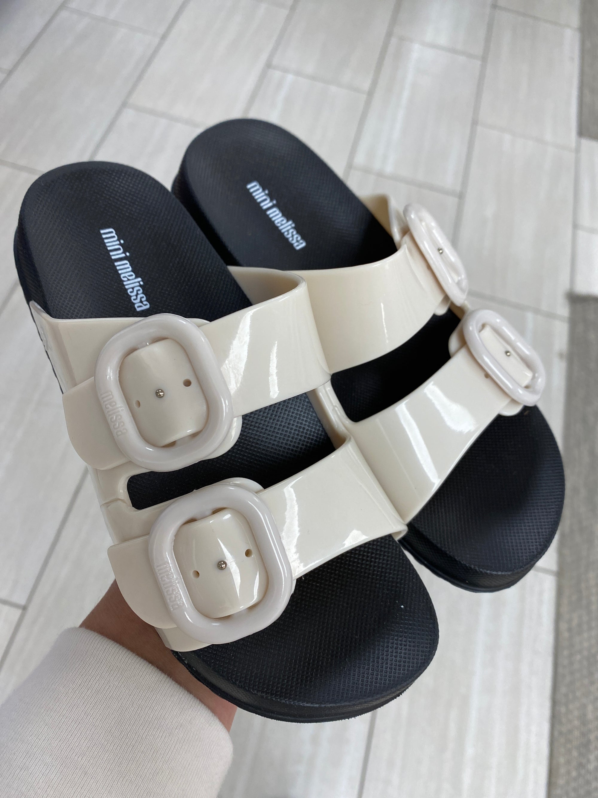 Mini Melissa Black and Beige Cozy Slide-Tassel Children Shoes