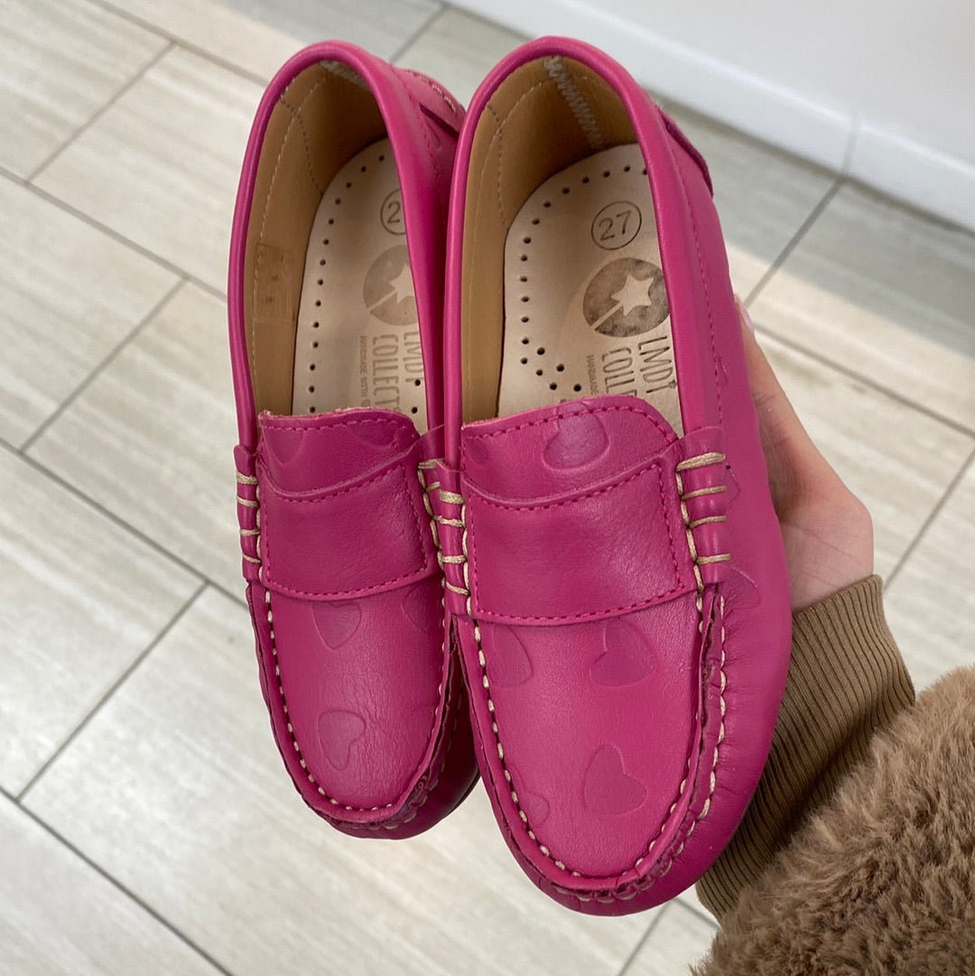 LMDI Magenta Heart Stamped Loafer-Tassel Children Shoes