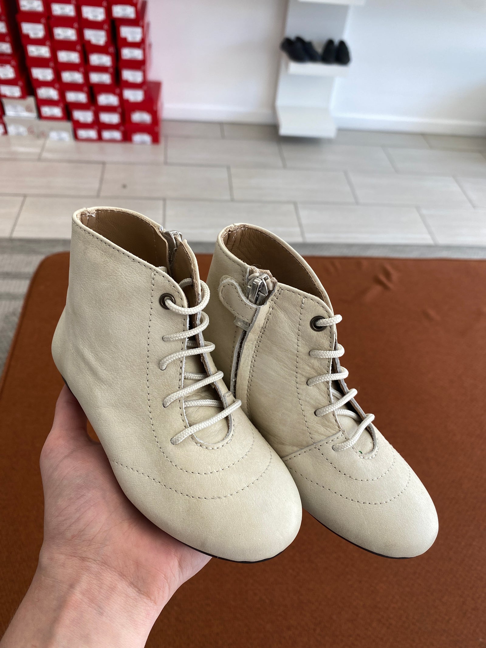 Papanatas Cream Leather Dress Bootie-Tassel Children Shoes