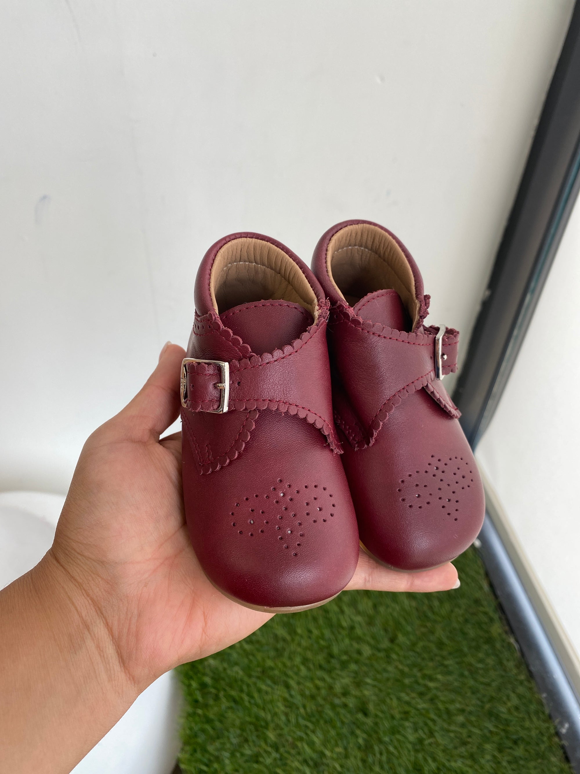 Papanatas Burgundy Perf Buckle Baby Bootie-Tassel Children Shoes