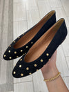 Papanatas Black Suede Studded V Flat-Tassel Children Shoes