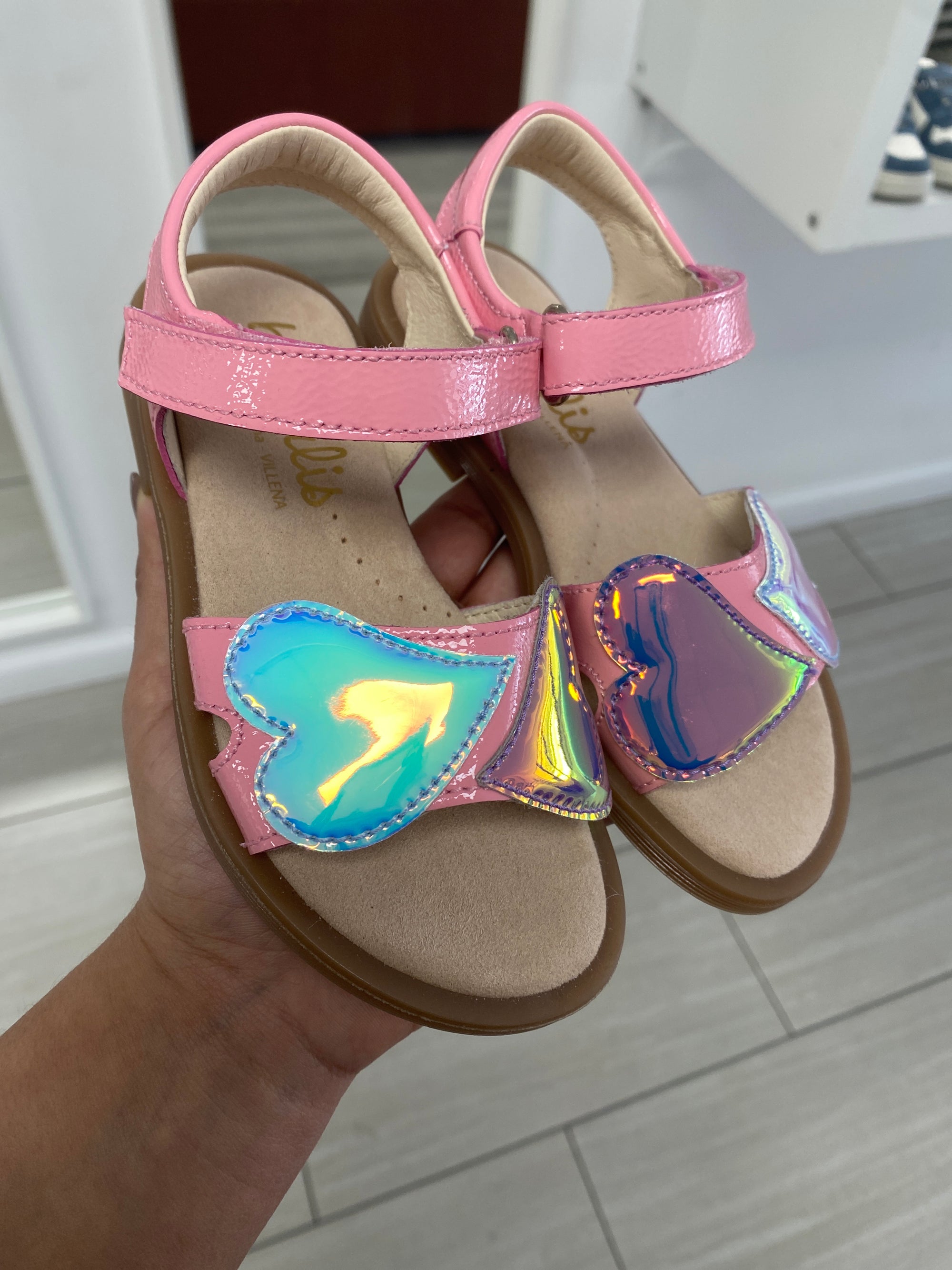 Beberlis Pink Patent Heart Velcro Sandal-Tassel Children Shoes