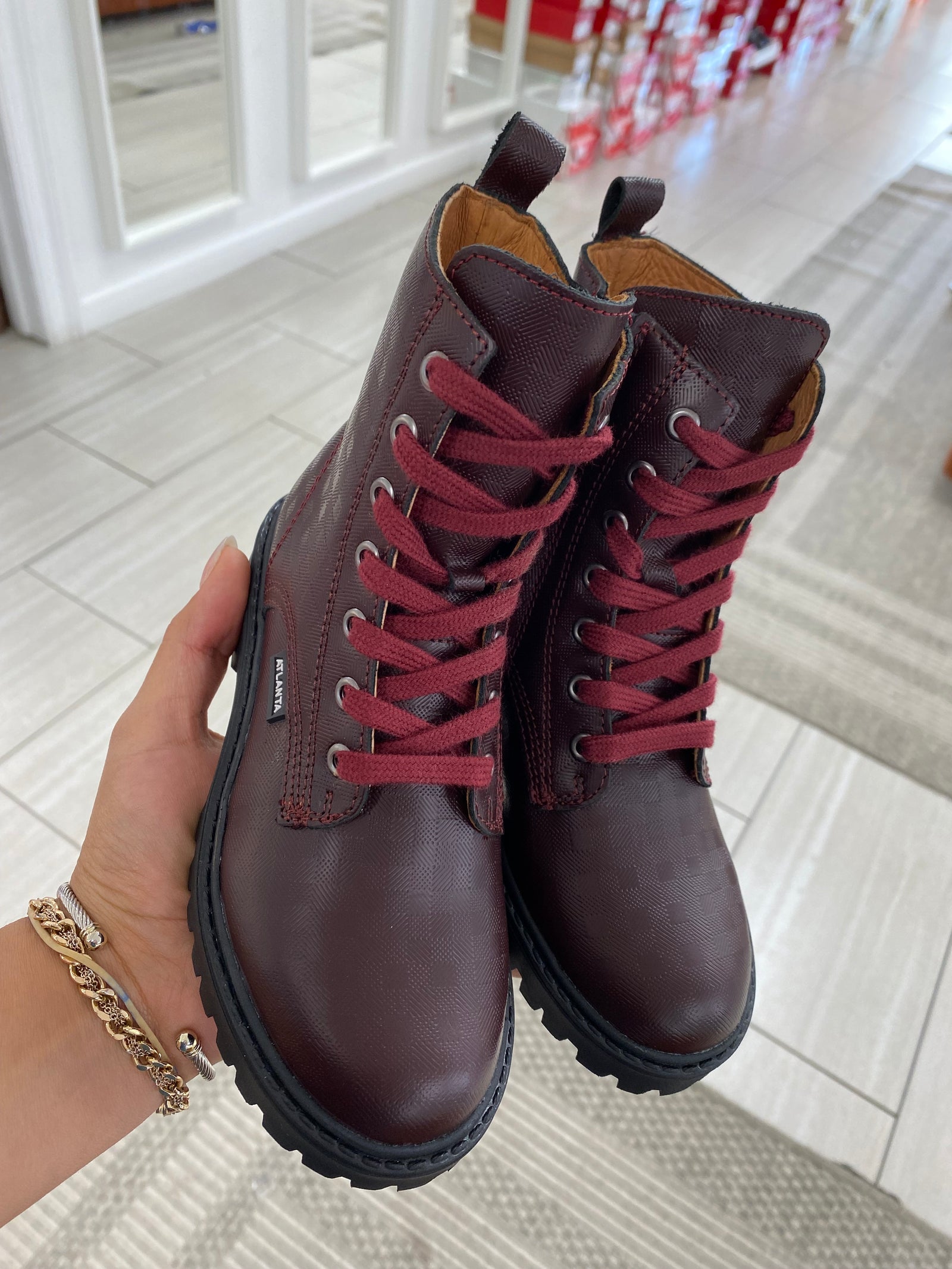 Atlanta Mocassin Burgundy Plaid Boot-Tassel Children Shoes