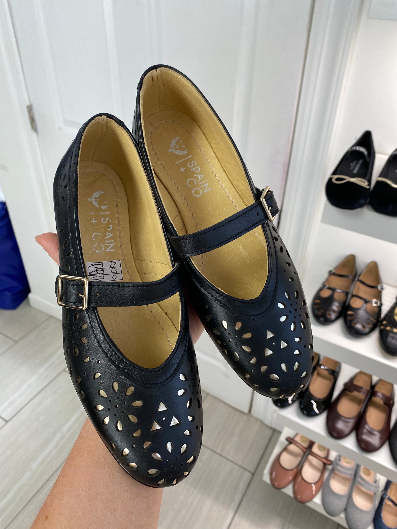 Spain+Co Black and Gold Lasercut Mary Jane-Tassel Children Shoes