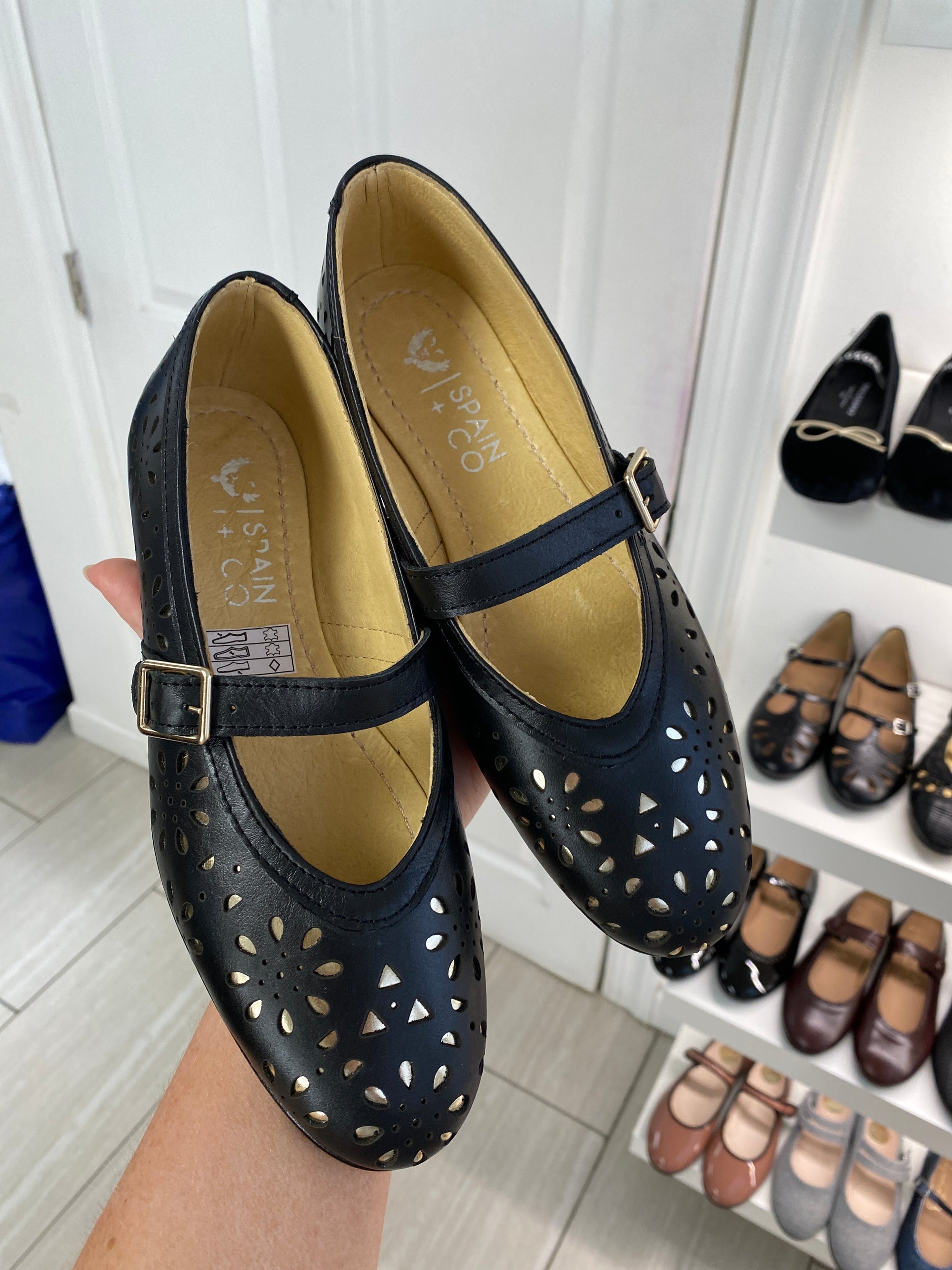 Spain+Co Black and Gold Lasercut Mary Jane