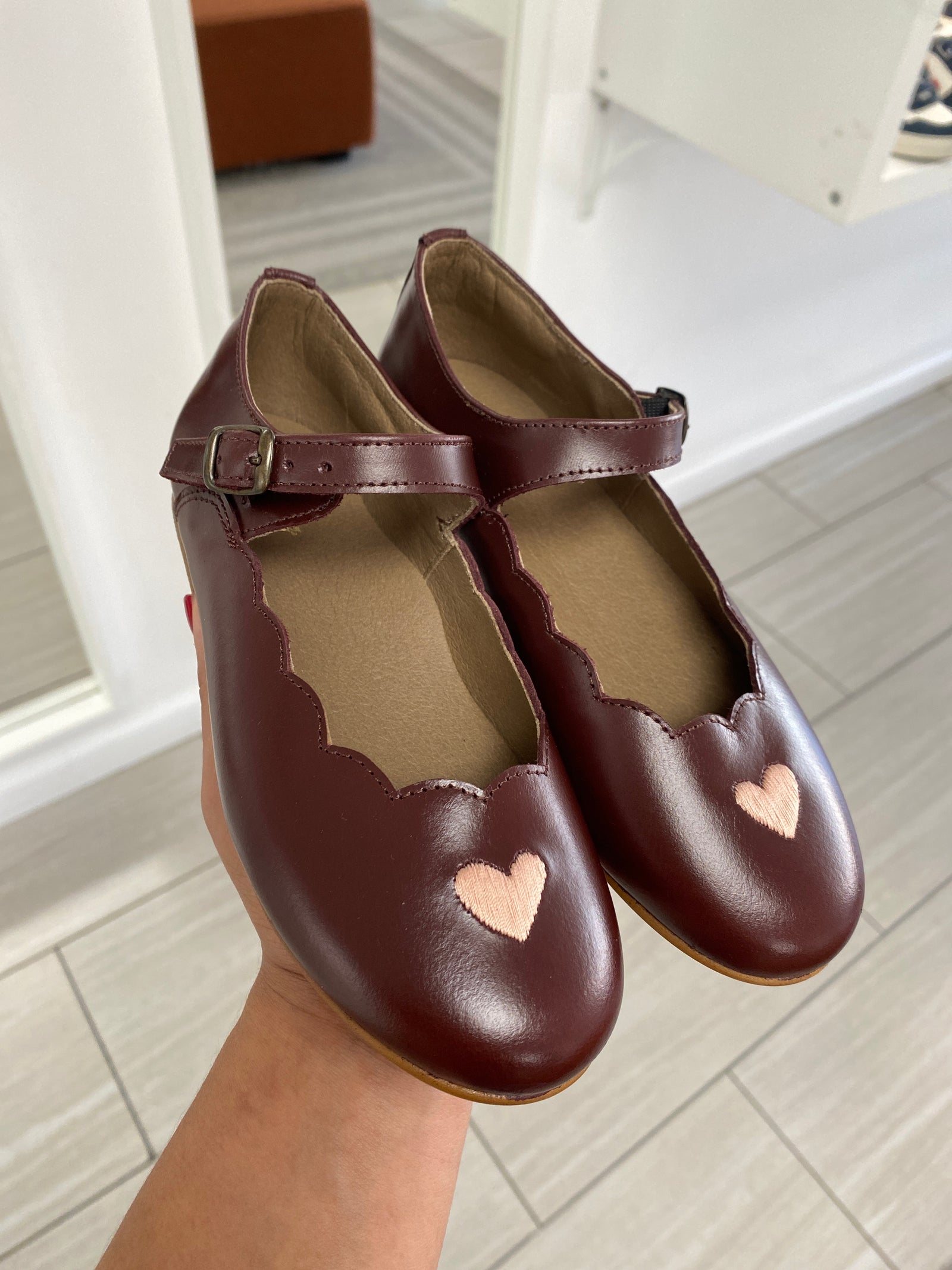 Sonatina Wine Heart Scalloped Mary Jane-Tassel Children Shoes
