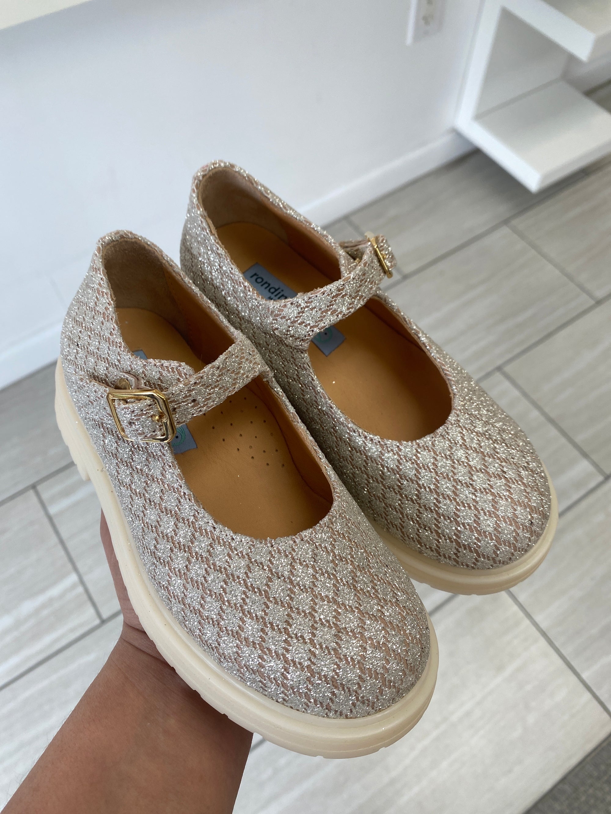 Rondinella Silver Sparkle Mesh Chunky Mary Jane-Tassel Children Shoes