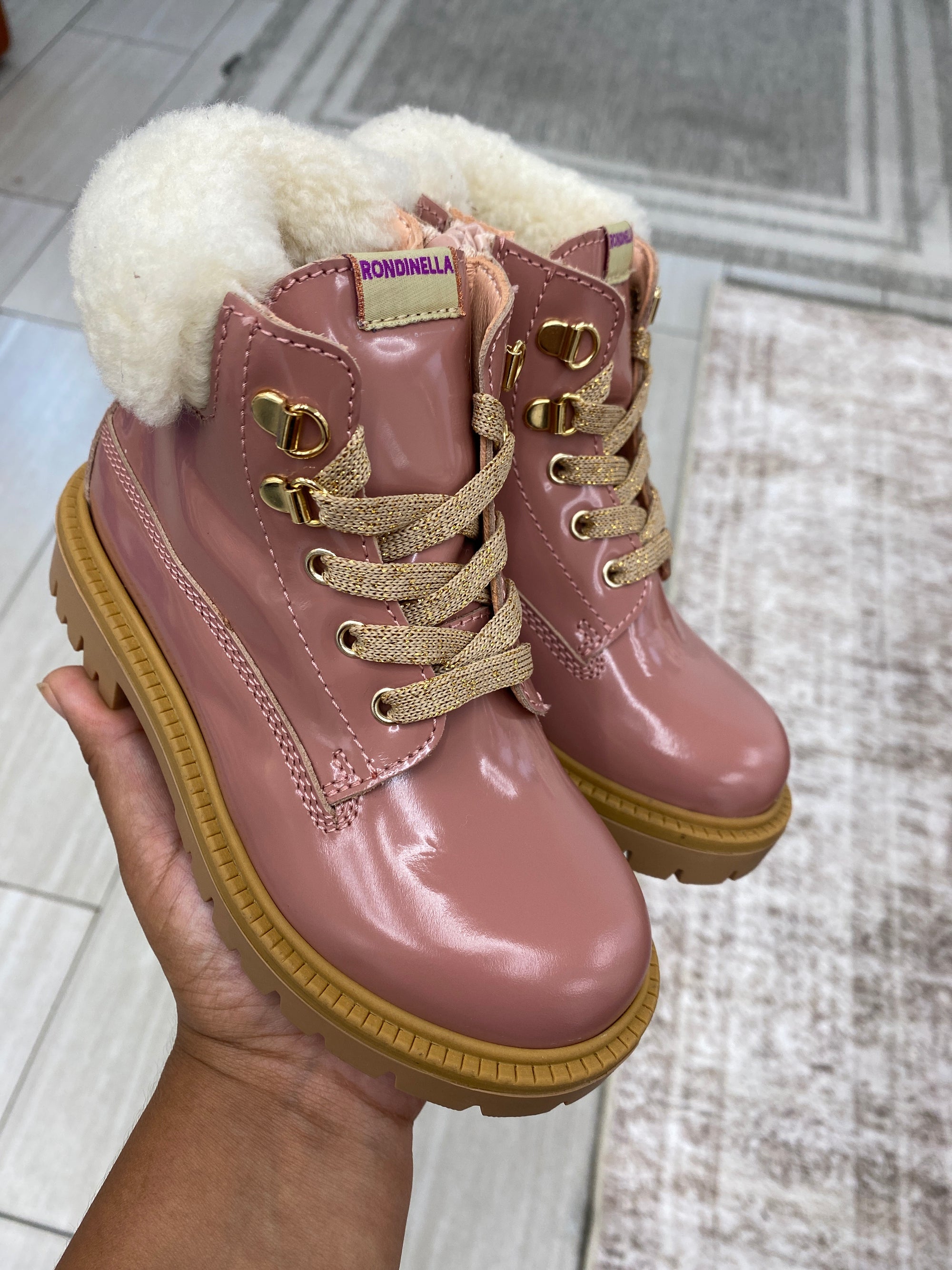Rondinella Rosa Fur Trim Baby Bootie-Tassel Children Shoes