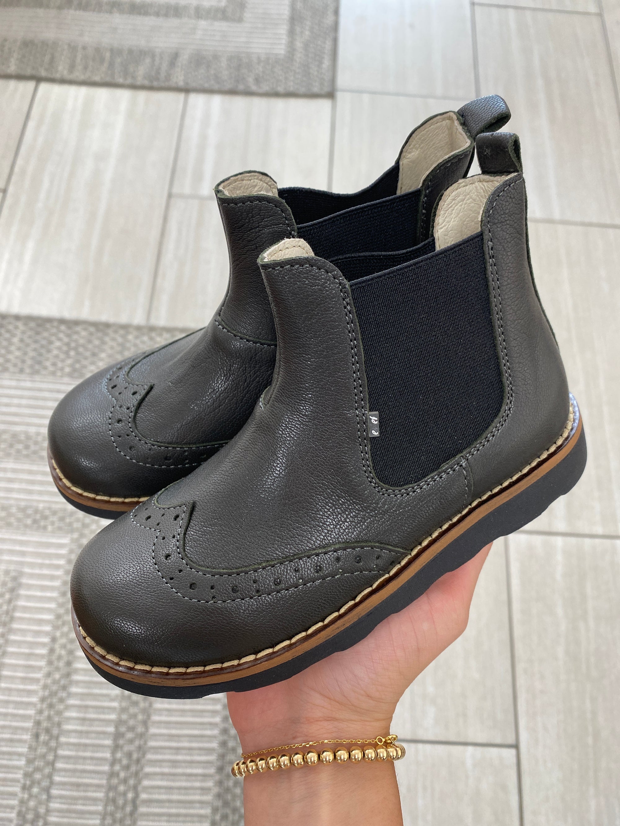 Emel Gunmetal Green Wingtip Bootie-Tassel Children Shoes