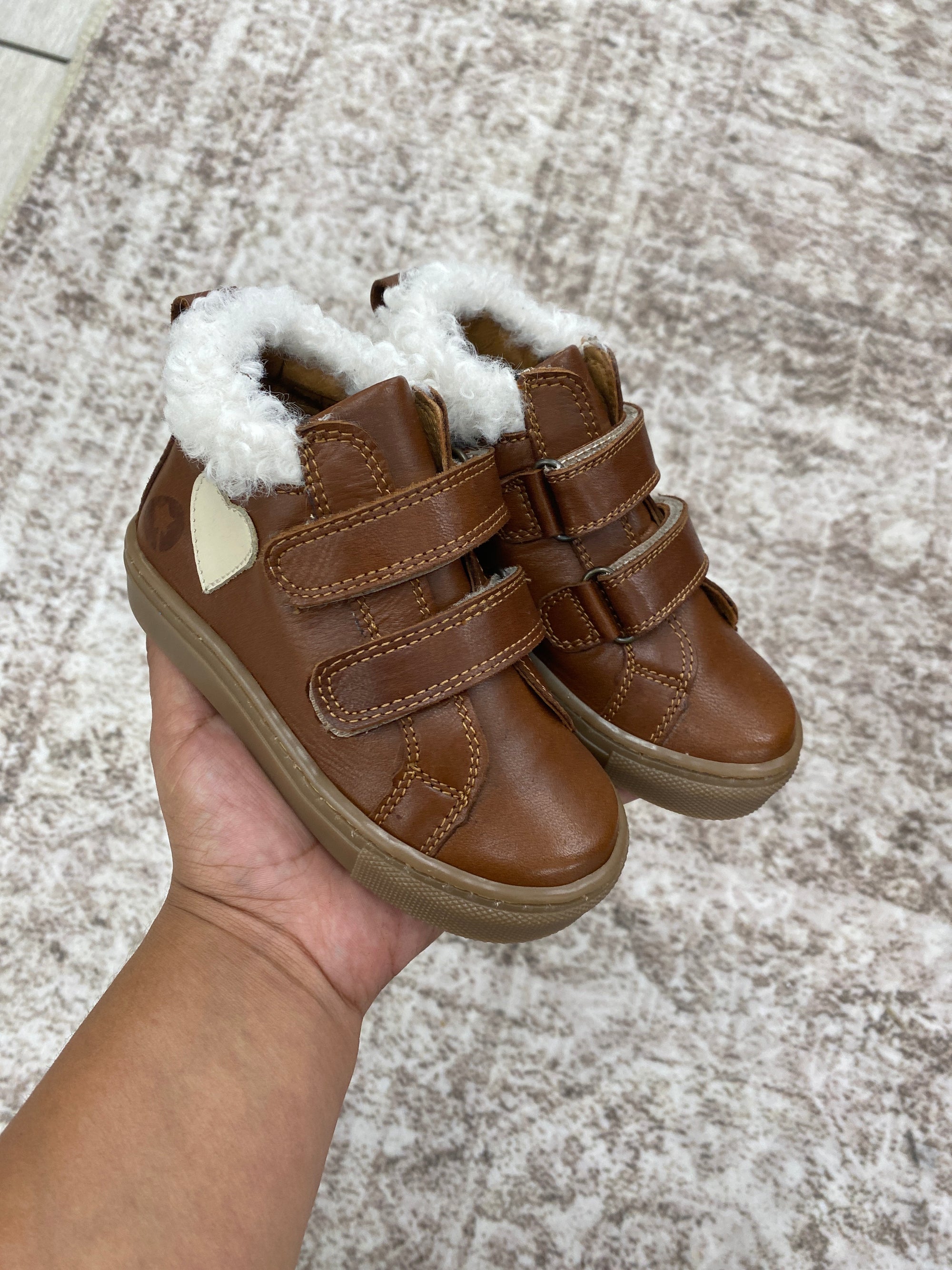 LMDI Cognac Heart Fur Baby Sneaker-Tassel Children Shoes