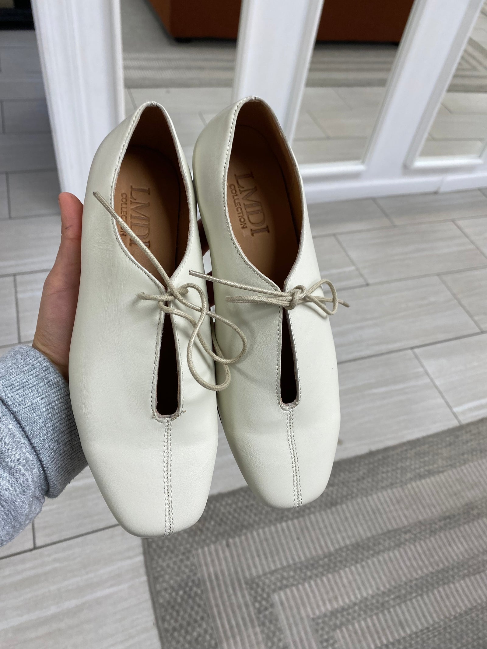 LMDI Ecru Leather Lace Flat-Tassel Children Shoes