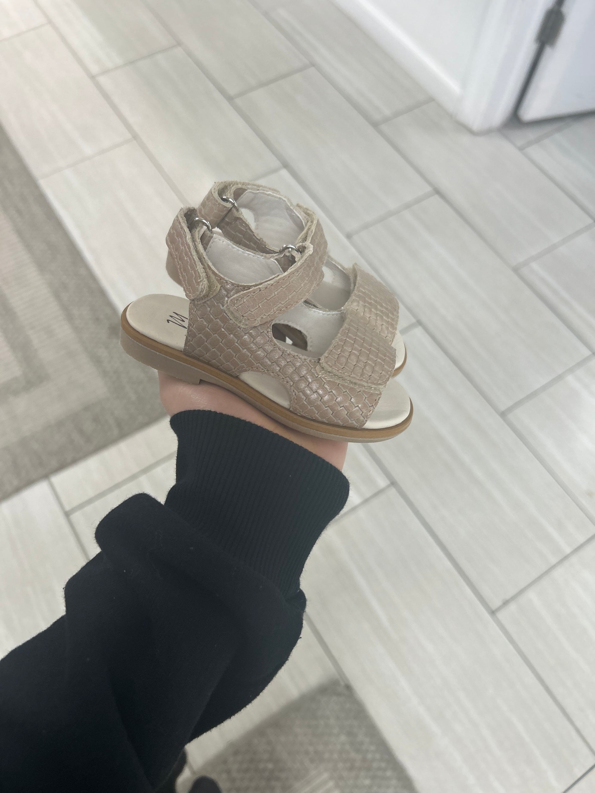 Manuela Beige Stamped Velcro Baby Sandal-Tassel Children Shoes