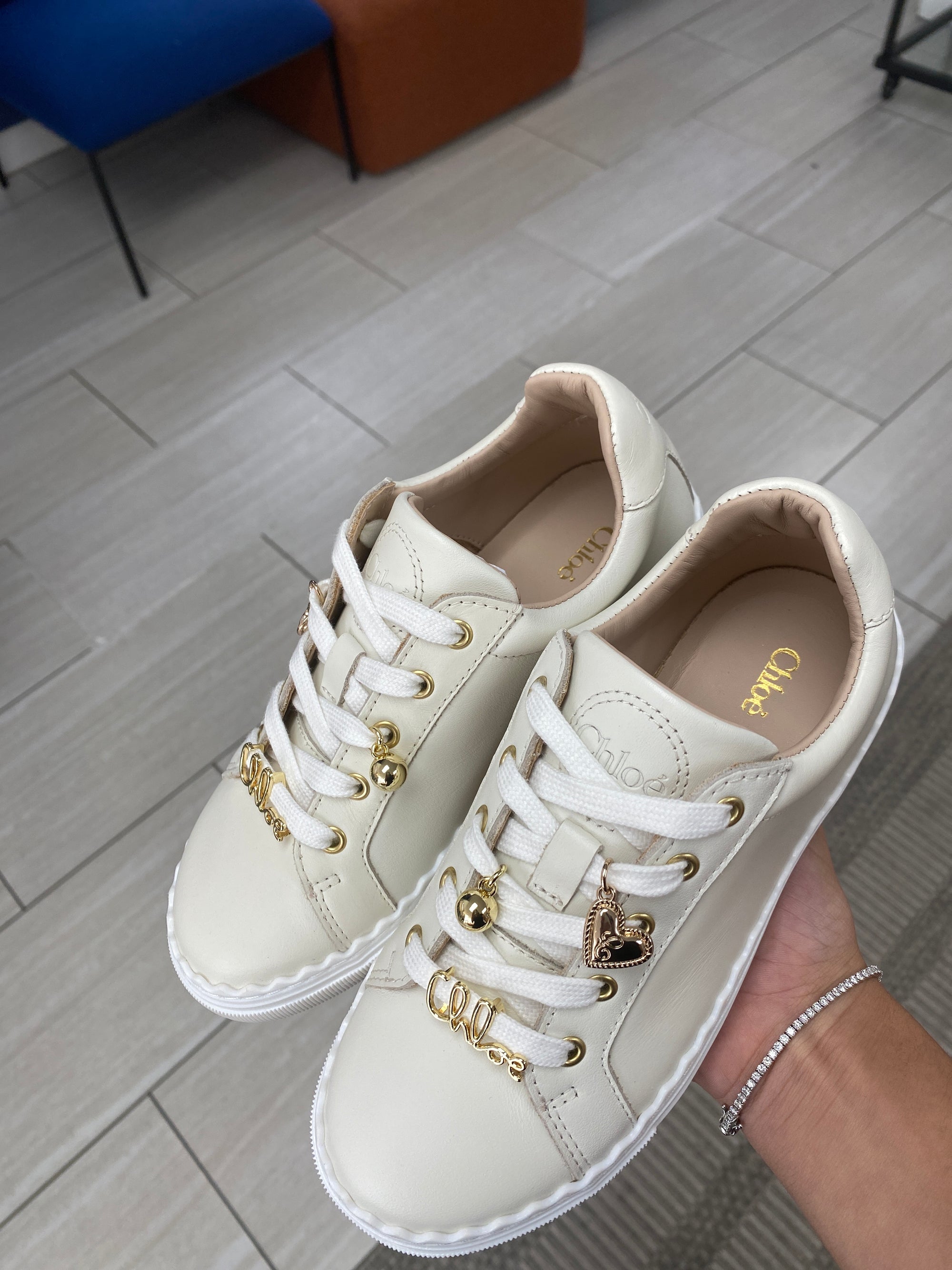 Chloe Off White Charm Scalloped Sneaker-Tassel Children Shoes